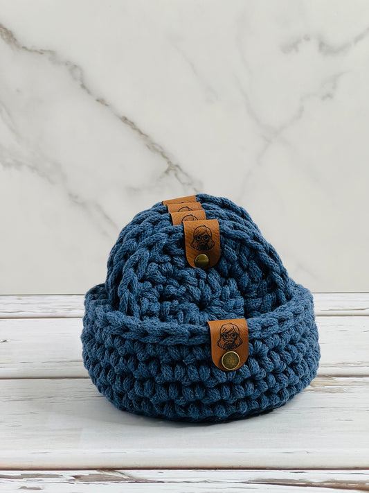 Crochet Coasters and Basket - Blue Jeans