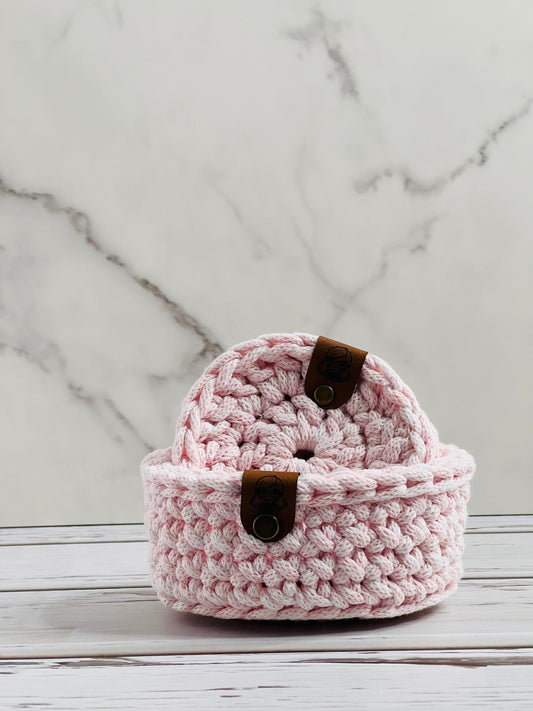 Crochet Coasters and Basket - Bloom (Light Pink)