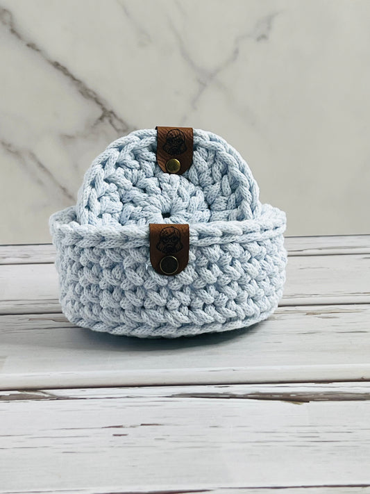 Crochet Coasters and Basket - Baby Blue