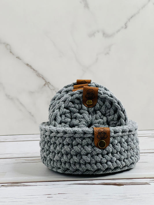 Crochet Coasters and Basket - Grey