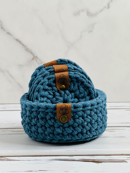 Crochet Coasters and Basket - Blue Teal