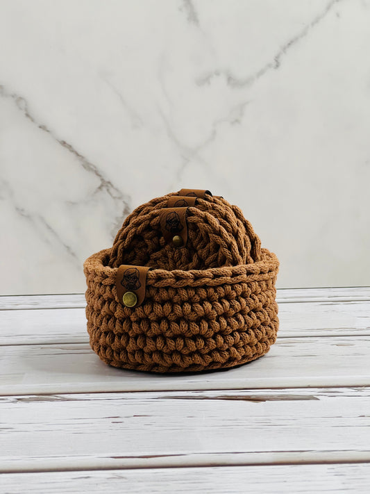 Crochet Coasters and Basket - Caramel